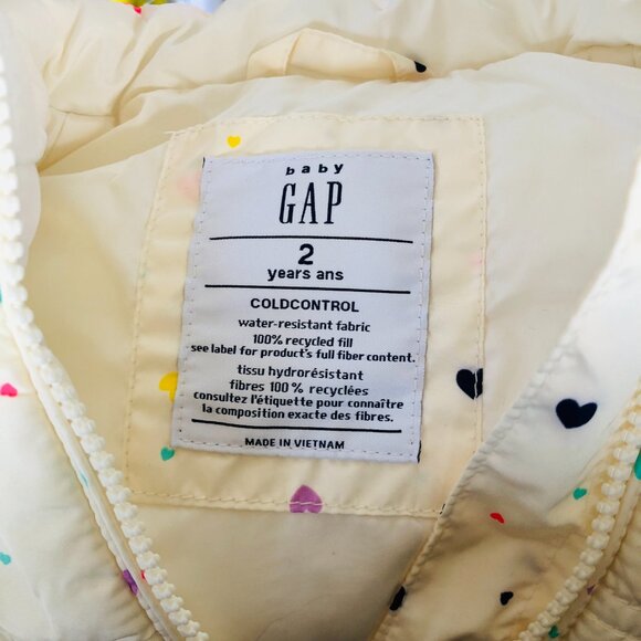 ❄️ [KID 2T] Baby GAP Puffer White Heart Vest COLDCONTROL Sleeveless Jacket Girl - Picture 6 of 7